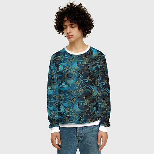 Мужской свитшот Blue Abstract Узоры / 3D-Белый – фото 3