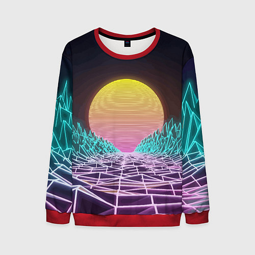 Мужской свитшот Vaporwave Закат солнца в горах Neon / 3D-Красный – фото 1