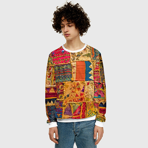 Мужской свитшот Пэчворк Лоскутное одеяло Patchwork Quilt / 3D-Белый – фото 3