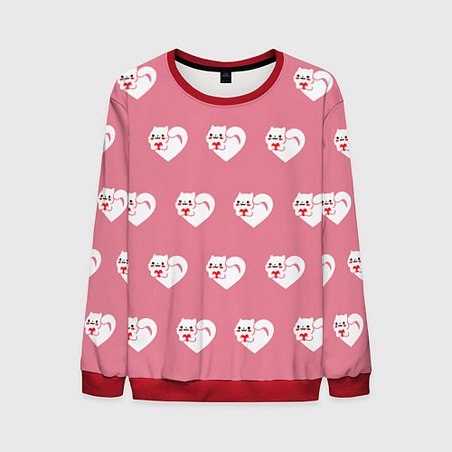 Мужской свитшот Орнамент сердце кот / 3D-Красный – фото 1