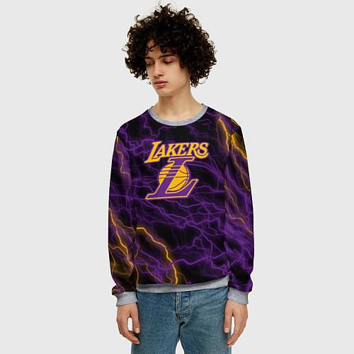 Мужской свитшот Лейкерс Lakers яркие молнии / 3D-Меланж – фото 3