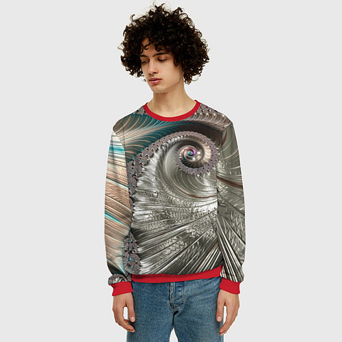 Мужской свитшот Fractal pattern Spiral Серебристый фрактал спираль / 3D-Красный – фото 3