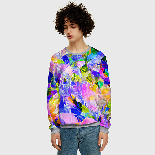 Мужской свитшот Красочный цветочный узор Весна - Лето 2023 Colorfu / 3D-Меланж – фото 3
