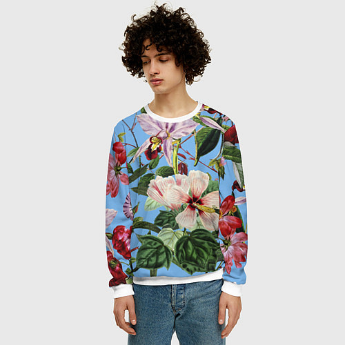 Мужской свитшот Цветы Сине-Цветочный Букет / 3D-Белый – фото 3
