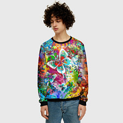 Свитшот мужской Яркое безумие Бабочки, кляксы, граффити, цвет: 3D-черный — фото 2