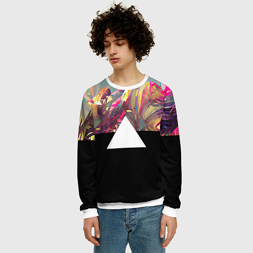 Мужской свитшот Цветы и треугольник / 3D-Белый – фото 3