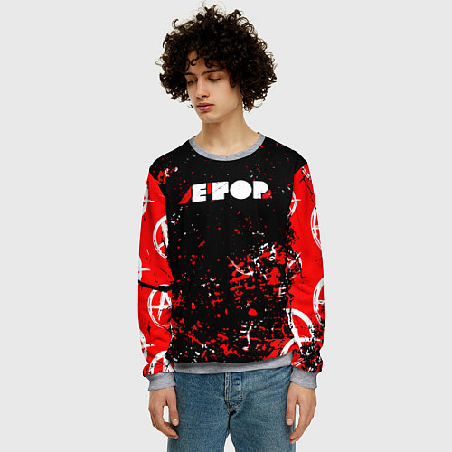 Мужской свитшот Егор летов - гражданская оборона / 3D-Меланж – фото 3