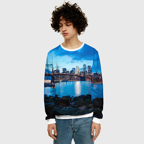 Мужской свитшот Закат в мегаполисе / 3D-Белый – фото 3
