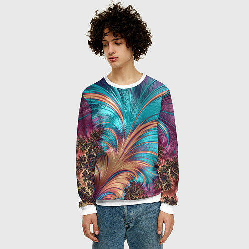 Мужской свитшот Floral composition Цветочная композиция / 3D-Белый – фото 3