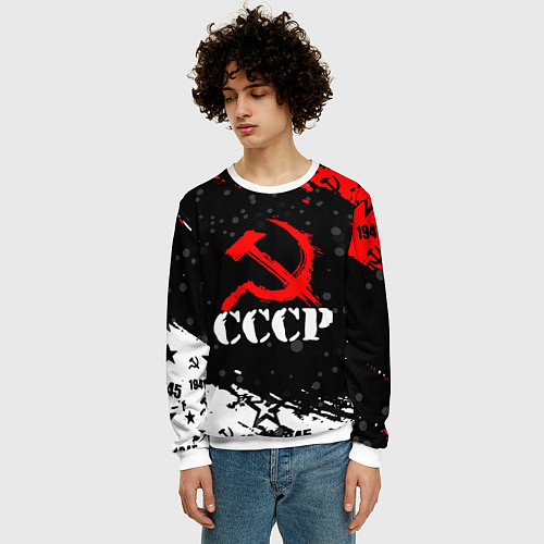 Мужской свитшот Ссср - серп и молот - крапинки / 3D-Белый – фото 3