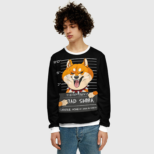 Мужской свитшот Злая сиба-ину / 3D-Белый – фото 3