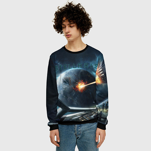 Мужской свитшот Stellaris взрыв звезды лучом с космического корабл / 3D-Черный – фото 3