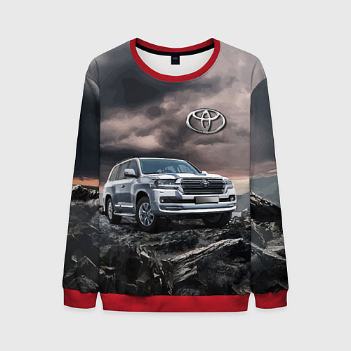 Мужской свитшот Toyota Land Cruiser 200 среди скал / 3D-Красный – фото 1