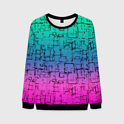 Свитшот мужской Абстрактный узор на розово-бирюзовом градиентном ф, цвет: 3D-черный