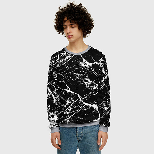 Мужской свитшот Текстура чёрного мрамора Texture of black marble / 3D-Меланж – фото 3