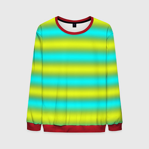 Мужской свитшот Бирюзово-желтые неоновые полосы / 3D-Красный – фото 1