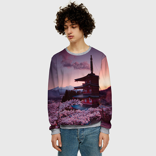 Мужской свитшот Цветение сакуры в Японии / 3D-Меланж – фото 3