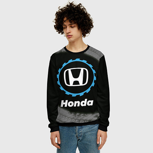 Мужской свитшот Honda в стиле Top Gear со следами шин на фоне / 3D-Черный – фото 3