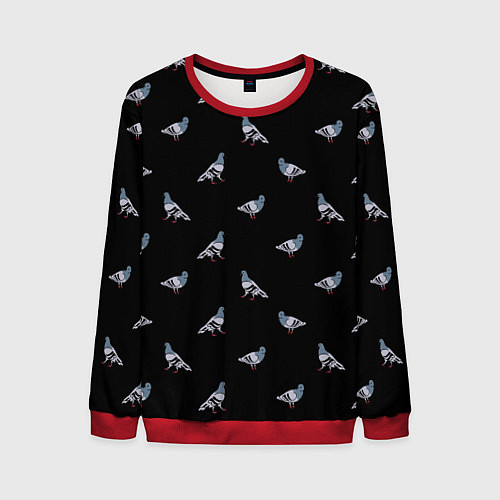 Мужской свитшот Голуби на черном паттерн / 3D-Красный – фото 1