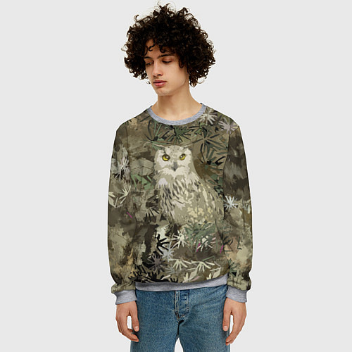 Мужской свитшот Сова на абстрактном коричневом фоне / 3D-Меланж – фото 3