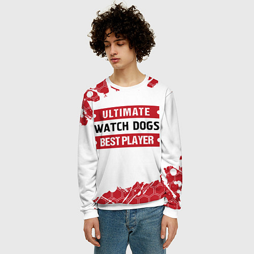 Мужской свитшот Watch Dogs: красные таблички Best Player и Ultimat / 3D-Белый – фото 3