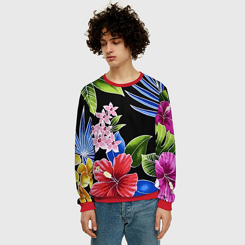 Мужской свитшот Floral vanguard composition Летняя ночь Fashion tr / 3D-Красный – фото 3