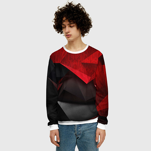Мужской свитшот Красно-черный фон абстракция / 3D-Белый – фото 3