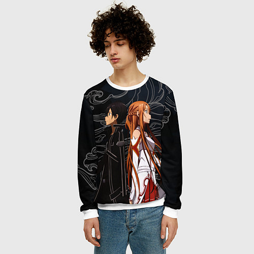 Мужской свитшот Кирито и Асуна - Sword Art Online / 3D-Белый – фото 3
