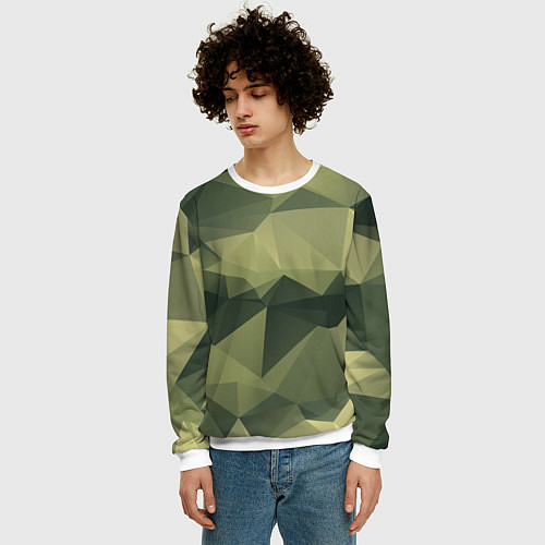 Мужской свитшот 3д полигоны - камуфляж / 3D-Белый – фото 3