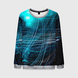 Мужской свитшот Неоновые волны и линии - Голубой