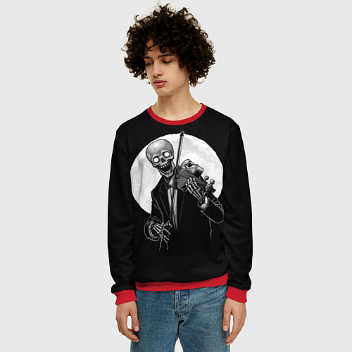 Мужской свитшот Скелет скрипач под полной луной / 3D-Красный – фото 3