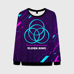 Свитшот мужской Символ Elden Ring в неоновых цветах на темном фоне, цвет: 3D-черный