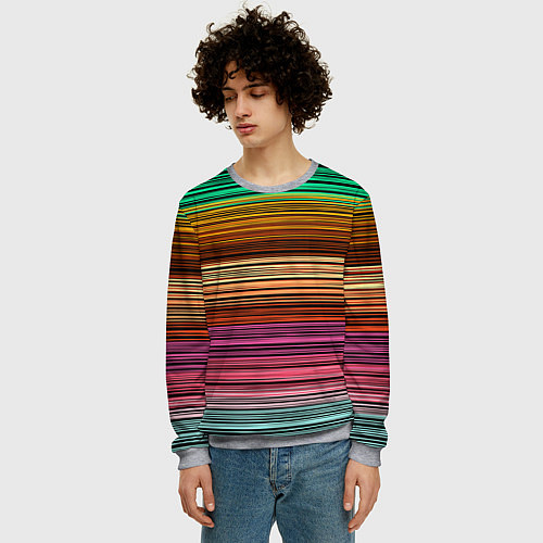 Мужской свитшот Multicolored thin stripes Разноцветные полосы / 3D-Меланж – фото 3