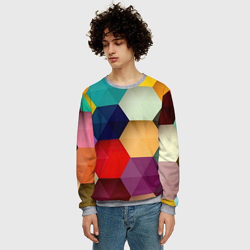 Мужской свитшот Цветные соты / 3D-Меланж – фото 3