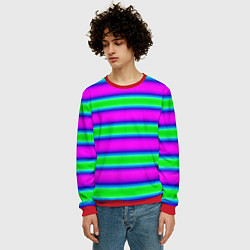 Свитшот мужской Зеленый и фиолетовые яркие неоновые полосы striped, цвет: 3D-красный — фото 2