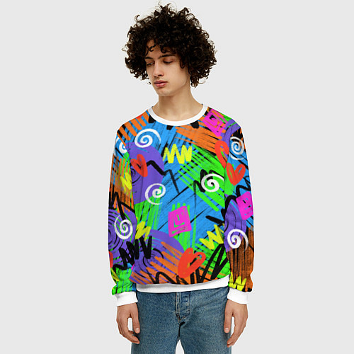 Мужской свитшот Яркий геометрический принт / 3D-Белый – фото 3