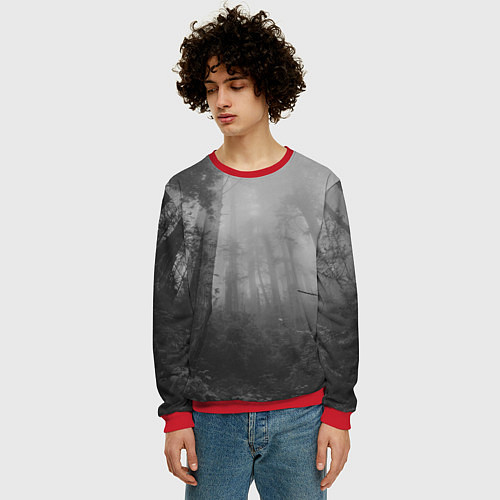 Мужской свитшот Темный мрачный лес деревья / 3D-Красный – фото 3