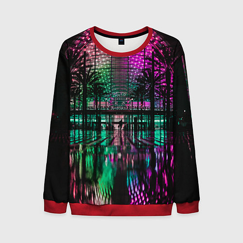 Мужской свитшот Неоновое здание ночью - Розовый / 3D-Красный – фото 1