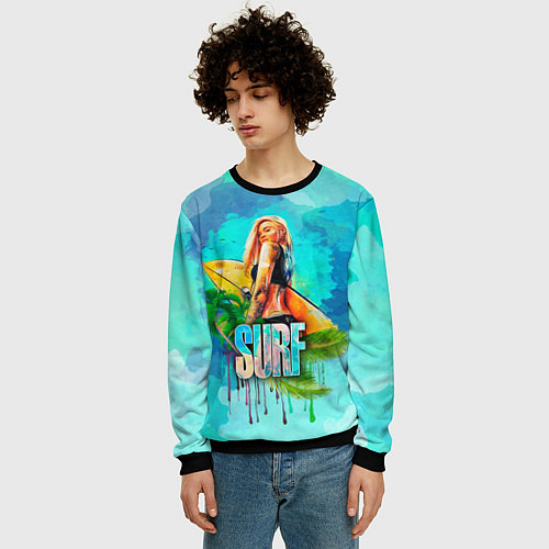 Мужской свитшот Surf - девушка / 3D-Черный – фото 3