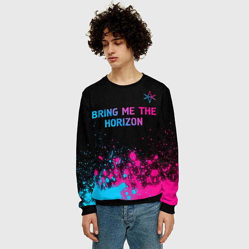 Мужской свитшот Bring Me the Horizon Neon Gradient / 3D-Черный – фото 3