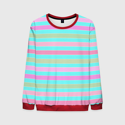 Мужской свитшот Pink turquoise stripes horizontal Полосатый узор / 3D-Красный – фото 1