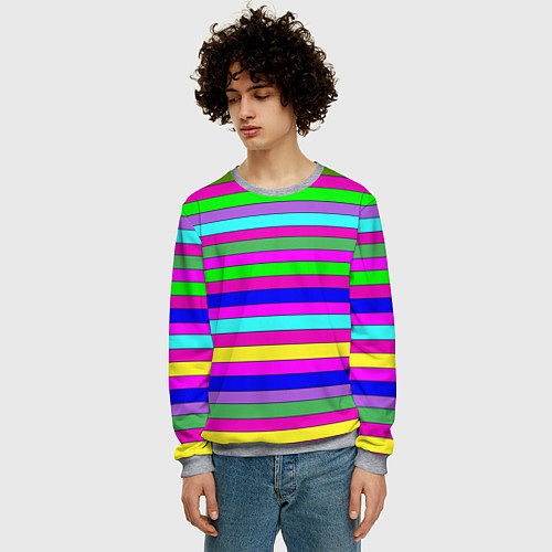 Мужской свитшот Multicolored neon bright stripes / 3D-Меланж – фото 3