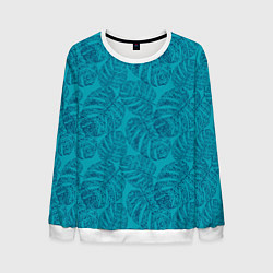 Мужской свитшот Синие листья монстеры на голубом
