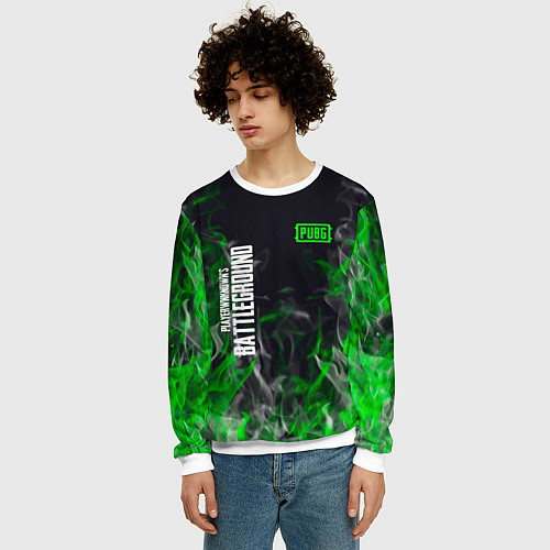 Мужской свитшот Pubg - зелёное пламя / 3D-Белый – фото 3