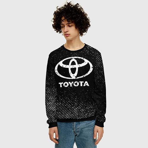Мужской свитшот Toyota с потертостями на темном фоне / 3D-Черный – фото 3