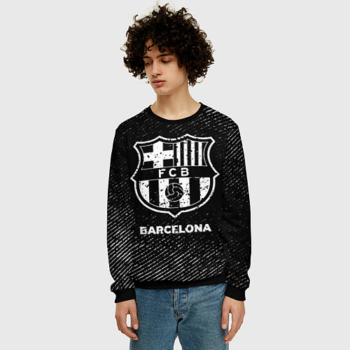 Мужской свитшот Barcelona с потертостями на темном фоне / 3D-Черный – фото 3