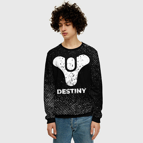 Мужской свитшот Destiny с потертостями на темном фоне / 3D-Черный – фото 3