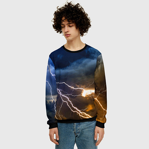 Мужской свитшот Разряд молнии в грозовом небе / 3D-Черный – фото 3