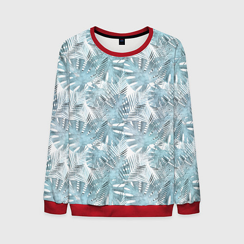 Мужской свитшот Голубые листья пальмы на белом / 3D-Красный – фото 1