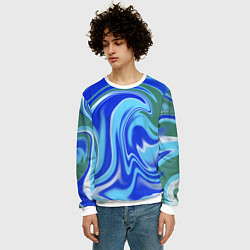 Свитшот мужской Тай-дай с синим, зелёным и белым цветом, цвет: 3D-белый — фото 2